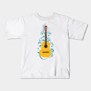 Classical Acoustic Guitar Flowering Vines Kids T-Shirt